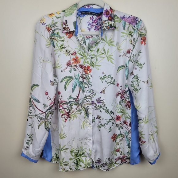 Zara Floral Button Down Blouse size L - Picture 1 of 8